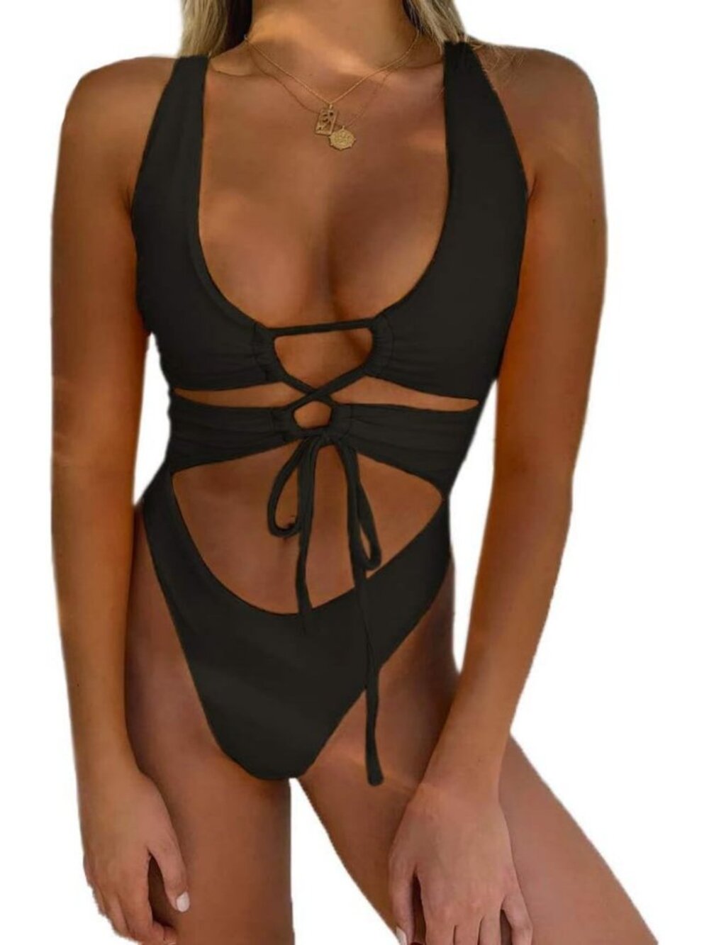 Sexy Cutout Lace Up Backless Monokini - High Cut One Piece Swimsuit for Women